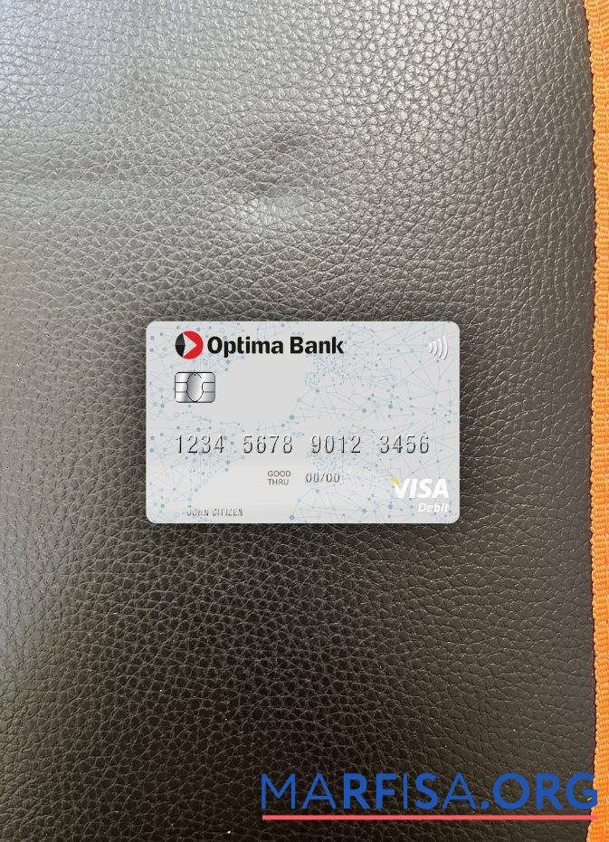 Realistic Kyrgyzstan Optima Bank visa debit card photolook front template